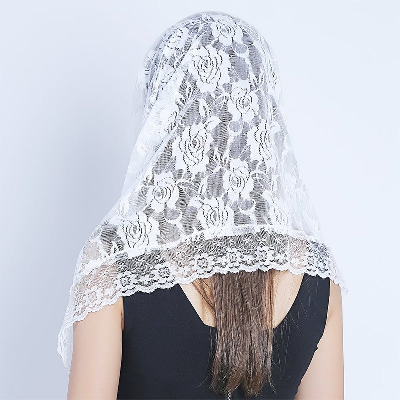 TREORSI Lace Mantilla Catholic Chapel Veil Head Covering Latin Mass (White) - Image 3